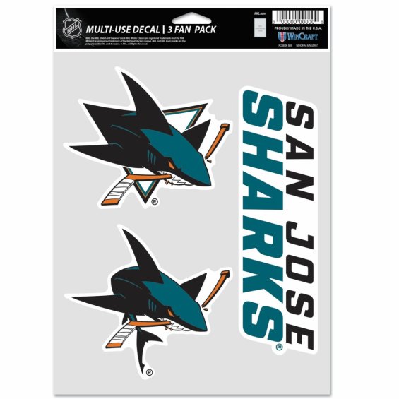 Samolepky San Jose Sharks WinCraft NHL Multi Use 3 Fan Pack